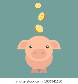 Piggy bank and gold coins. Modern flat design vector illustration
