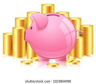 Piggy bank and gold coins .vector illustration