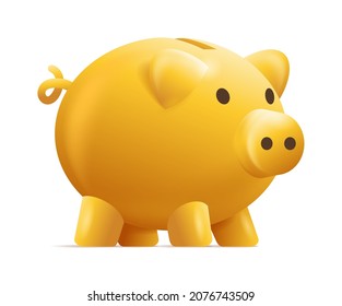 Piggy bank golden 3D realistic icon - for money savings, credit, investment or wealth