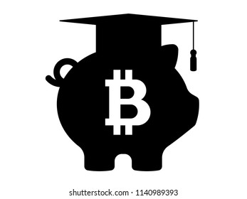 Piggy Bank In Graduation Cap And Currency Sign. The Concept Of Investment Of The Crypto Currency In The Future Education.
