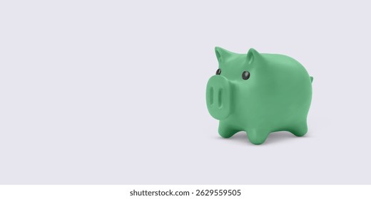Piggy Bank, Green 3D Money Saving Icon, Cute Minimal Style for Finance, Investment, or Budgeting Concepts. Clean White Background. Vector Illustration.