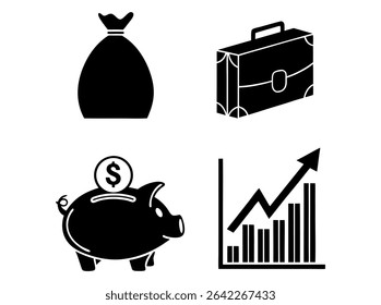 Piggy bank with growing graph represents increasing savings, Icons Representing Financial Concepts, piggy bank, graph, business, finance, investment, savings, growth, success, money, dollar, profit, i