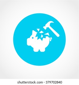 Piggy bank and hammer Icon Isolated on White Background