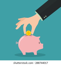 Piggy bank with Hand and coin