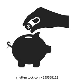 piggy bank and hand with coin black icon.vector illustration