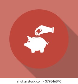 piggy bank and hand with coin black icon.vector illustration