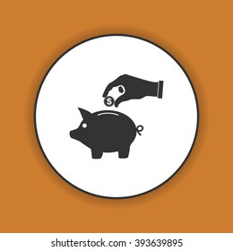 piggy bank and hand with coin black icon.vector illustration