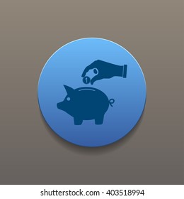 piggy bank and hand with coin black icon.vector illustration
