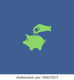 piggy bank and hand with coin black icon.vector illustration