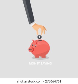 Piggy bank and hand with coin icon