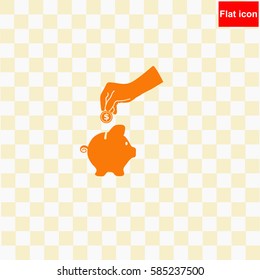 Piggy bank hand with a coin over it  icon Vector design.