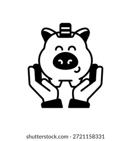 Piggy Bank na mão ícone sólido estilo isolado branco fundo
