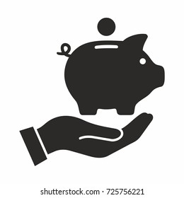 Piggy bank in hand. Vector icon.