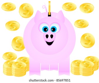 A Piggy Bank Hapilly Recieves Gold Coins