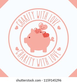 piggy bank hearts cartoon charity with love