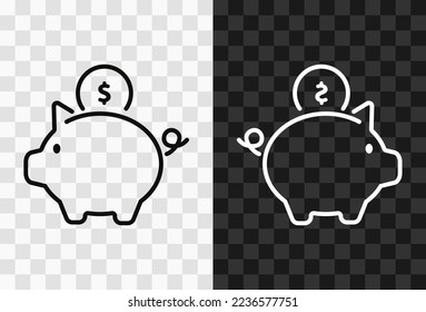 Piggy bank, high quality vector editable line icon. Piggy bank outline icon isolated on dark and light transparent backgrounds for UI design.