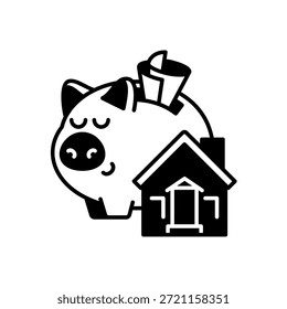Piggy Bank com Ícone Casa Estilo Sólido Isolado Branco Fundo