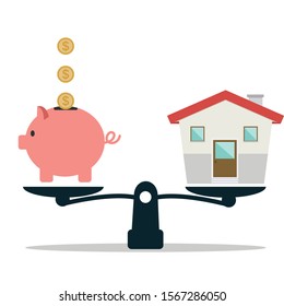 Piggy Bank and house on weighing machine vector