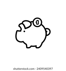 piggy bank icon with 1 coin symbol, made in line style.