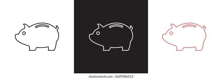 Piggy bank icon.  Baby pig piggy bank saving money icon. Vector for websites, mobile interfaces, presentations, banner, visual branding etc. Vector illustration. isolated on white and black background