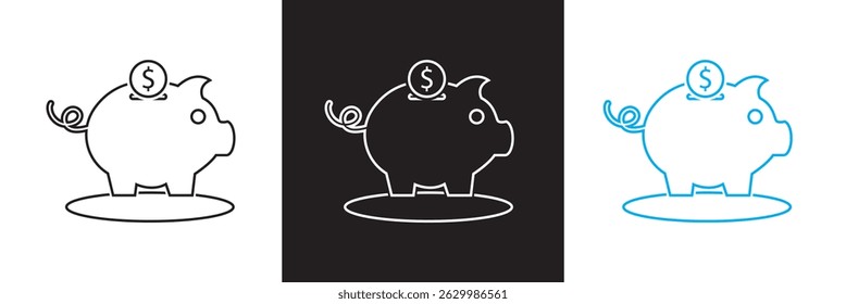 Piggy bank icon.  Baby pig piggy bank saving money icon. Vector for websites, mobile interfaces, presentations, banner, visual branding etc. Vector illustration. isolated on white and black background