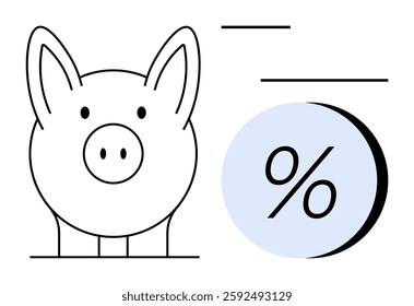 Piggy bank icon beside a percentage symbol highlighting savings and interest. Ideal for finance, banking, investments, saving strategies, economic growth, financial tips, educational materials. Line