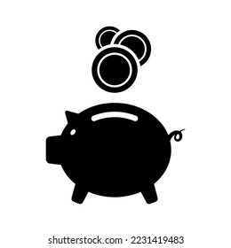 Piggy bank icon. Black silhouette. Side view. Vector simple flat graphic illustration. Isolated object on a white background. Isolate.