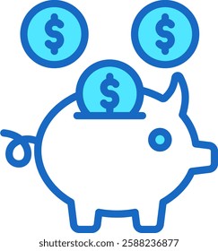 Piggy Bank Icon Blue Color Vector Illustration