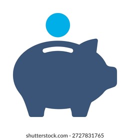 Piggy bank ícone azul plano vetor design dinheiro poupança símbolo financeiro riqueza investimento moeda elemento gráfico sinal