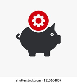 Piggy bank icon, business icon with settings sign. Piggy bank icon and customize, setup, manage, process symbol. Vector illustration