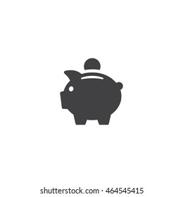 piggy bank icon or button in flat style with long shadow, isolated vector illustration on transparent background