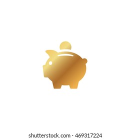 piggy bank icon or button in flat style with long shadow, isolated vector illustration on transparent background