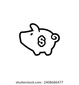 piggy bank icon with coin dollar symbol, made in linear style.