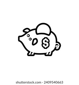 piggy bank icon with coin dollar symbol, made in linear style.