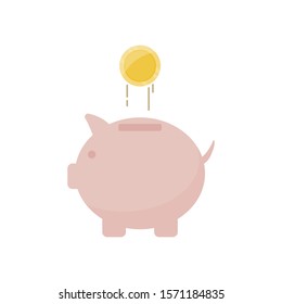 Piggy bank icon with coin for financial savings concept. Economic growth, save and earnings money