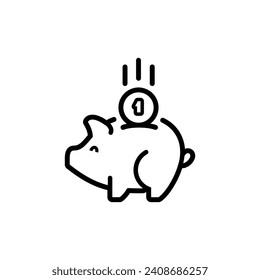 piggy bank icon with coin symbol, made in line style.