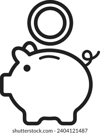 piggy bank icon. Piggy bank with coin vector icon