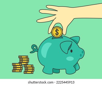 Piggy bank icon with coins money saving concept money planning.