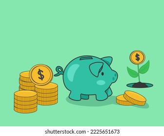 Piggy bank icon with coins money saving concept money planning.