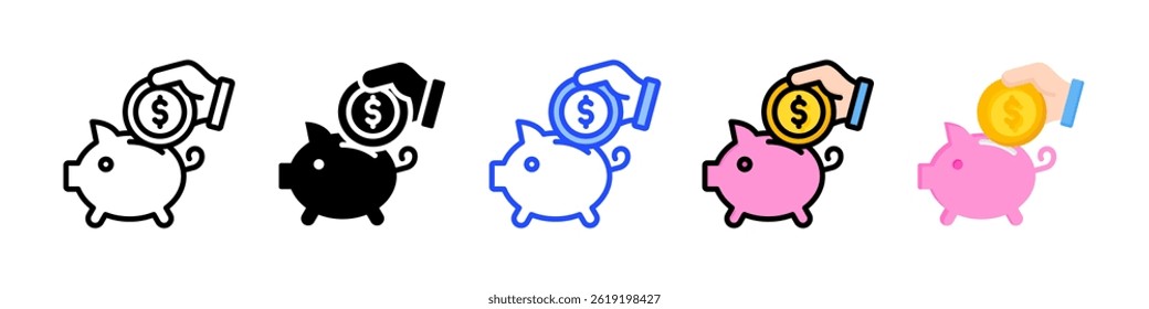 Piggy Bank Icon Collection With Multiple Styles