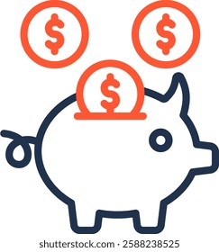 Piggy Bank Icon Color Line Vector Illustration