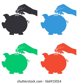 Piggy bank icon - colored vector  set