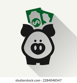 piggy bank, icon with dollar sign currency symbol, made in flat syle