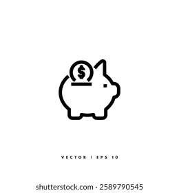 Piggy Bank Icon. Editable Stroke