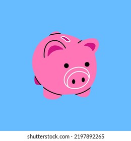 Piggy bank icon element in modern flat line style. Hand drawn vector illustration of savings, money, payment, financial, coin, virtual bank cartoon design. Simple badge, emblem, logo, decoration.