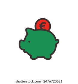 piggy bank icon with euro symbol, made in color style.
