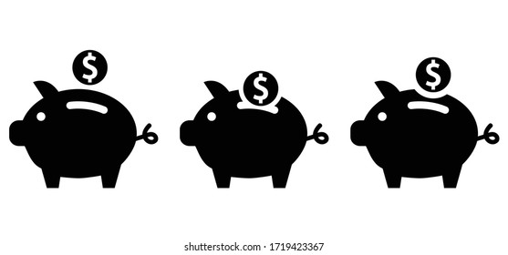 Piggy bank icon with falling dollar money Putting coin to piggy bank Think big ideas Pink coin box The concept of saving or save money or open a bank deposit Business coins. Pig cash back. Safe box