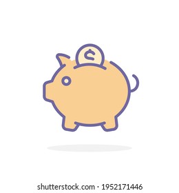 Piggy bank icon in filled outline style. For your design, logo. Vector illustration.