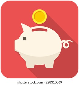 Piggy bank icon (flat design with long shadows) - Shutterstock ID 228310069