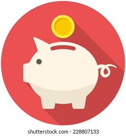 Piggy Bank Icon (flat Design With Long Shadows)